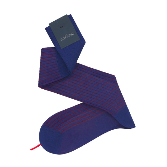 Bresciani Striped Long Cotton Socks in Blue and Red - SARTALE