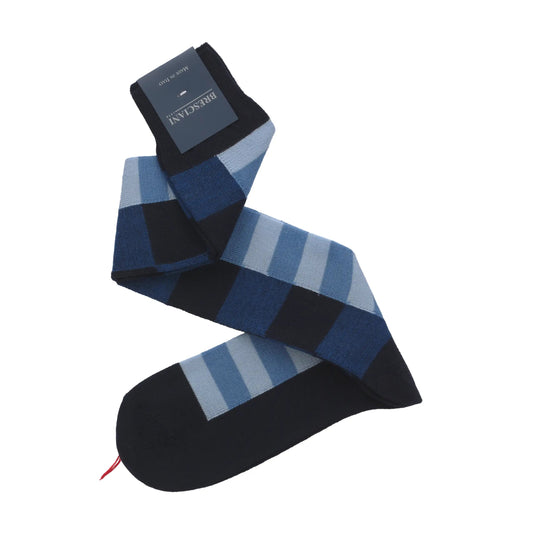 Bresciani Striped Wool - Blend Extra Long Socks in Blue Multicolor - SARTALE