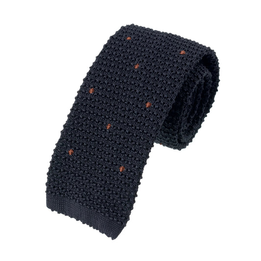 Cesare Attolini Polka Dot Knitted Silk Tie in Dark Blue and Brown - SARTALE