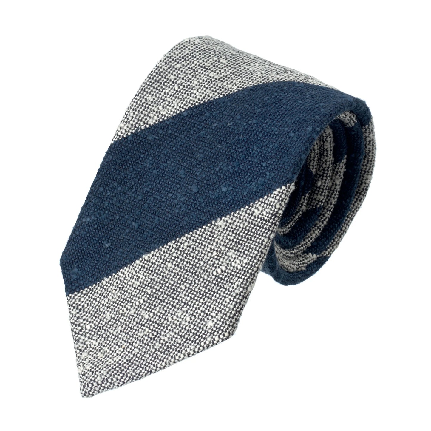 Cesare Attolini Regimental Textured Silk and Cotton - Blend Tie in Blue and White - SARTALE