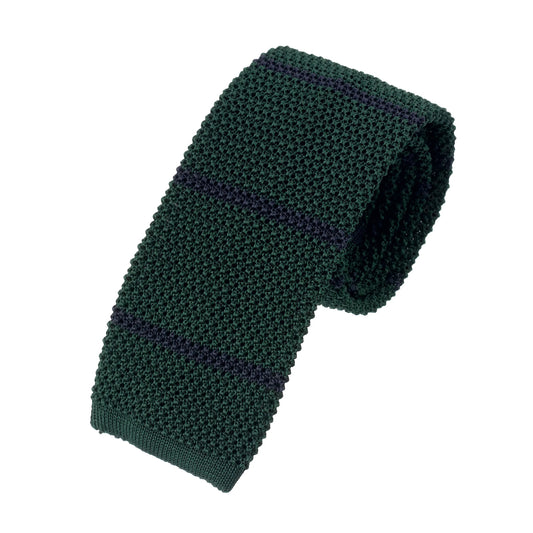 Cesare Attolini Striped Knitted Silk Tie in Dark Green - SARTALE