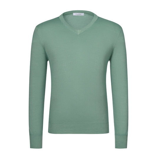 Cruciani Cashmere and Silk V - Neck Sweater in Grass Green - SARTALE