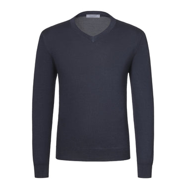 Cruciani Cashmere and Silk V - Neck Sweater in Suit Blue - SARTALE