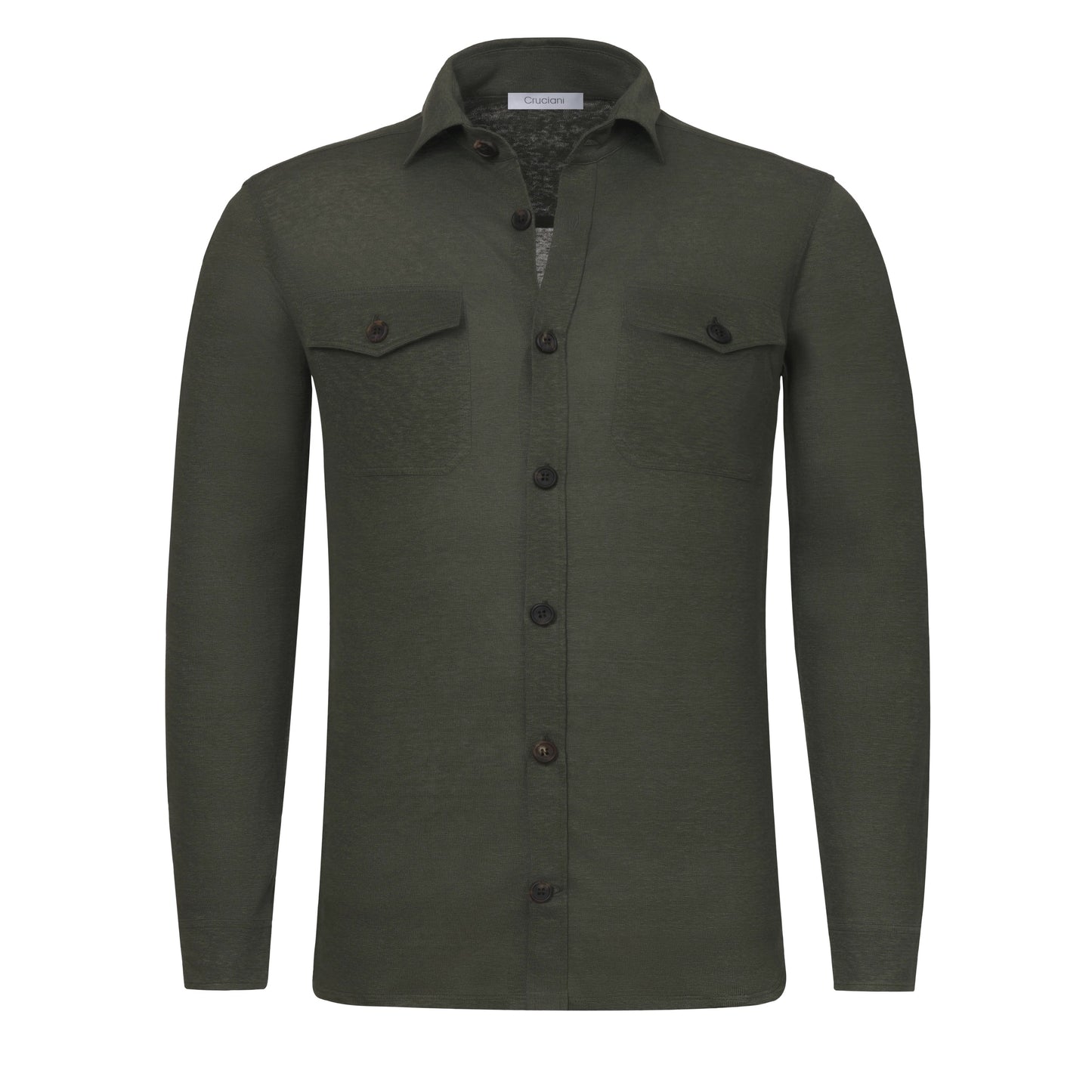 Cruciani Cotton Shirt with Patch Pockets in Green Melange - SARTALE