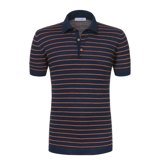 Cruciani Striped Silk and Linen - Blend Polo Shirt in Blue and Orange - SARTALE