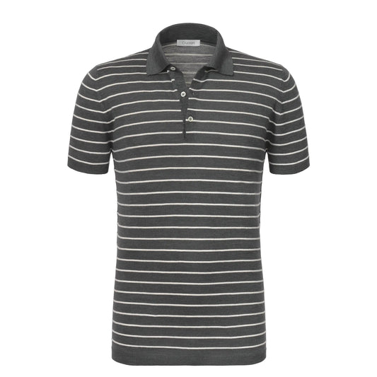 Cruciani Striped Silk and Linen - Blend Polo Shirt in Grey - SARTALE