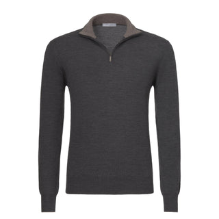 Cruciani Wool Half - Zip Sweater in Briquette Grey Melange - SARTALE