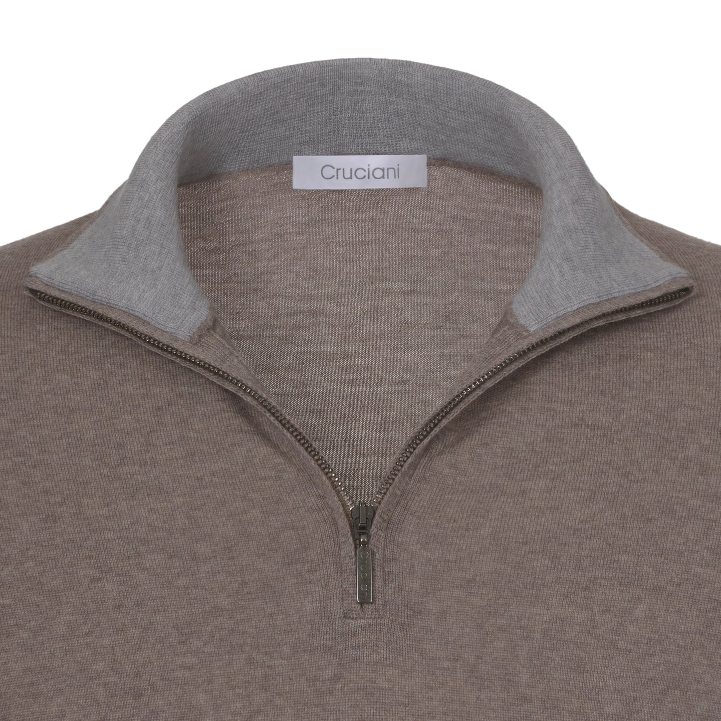 Cruciani Wool Half - Zip Sweater in Sandstone Grey Melange - SARTALE