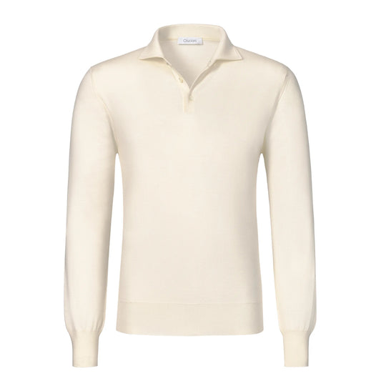 Cruciani Wool Long Sleeve Polo Shirt in White - SARTALE