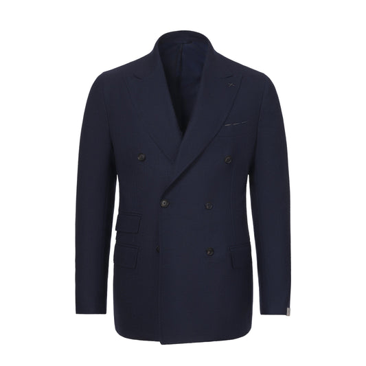 De Petrillo Double - Breasted Wool Jacket in Navy Blue Melange. Exclusively Made for Sartale - SARTALE