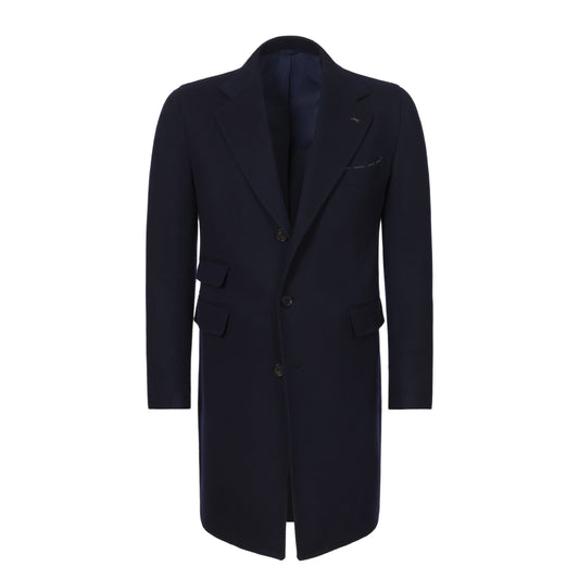 De Petrillo Single - Breasted Cashmere Coat in Navy Blue. Exclusively Made for Sartale - SARTALE