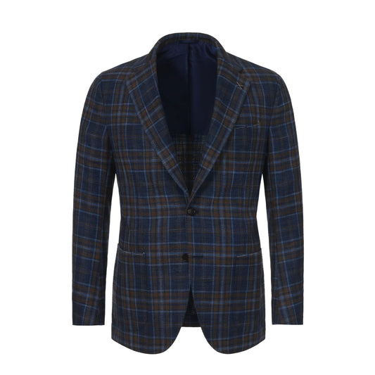 De Petrillo Single - Breasted Glencheck Wool - Blend Jacket in Brown and Blue - SARTALE