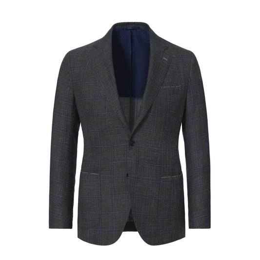 De Petrillo Single - Breasted Wool - Blend Jacket in Grey and Blue - SARTALE