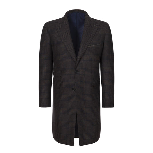 De Petrillo Single - Breasted Wool Coat in Brown Melange and Dark Blue. Exclusively Made for Sartale - SARTALE