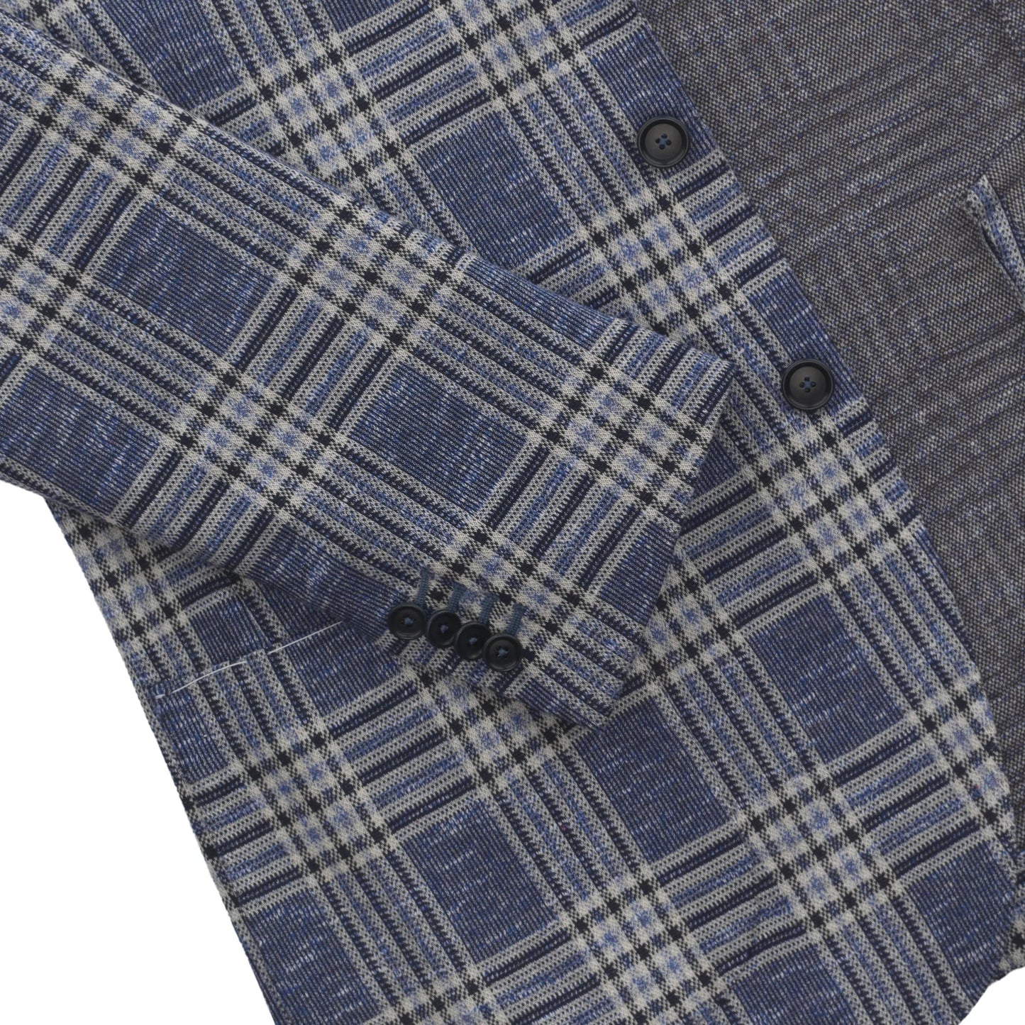 De Petrillo Single - Breasted Wool - Silk Blend Jacket in Blue Check - SARTALE