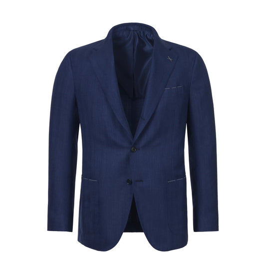 De Petrillo Single - Breasted Wool - Silk Blend Jacket in Royal Blue - SARTALE