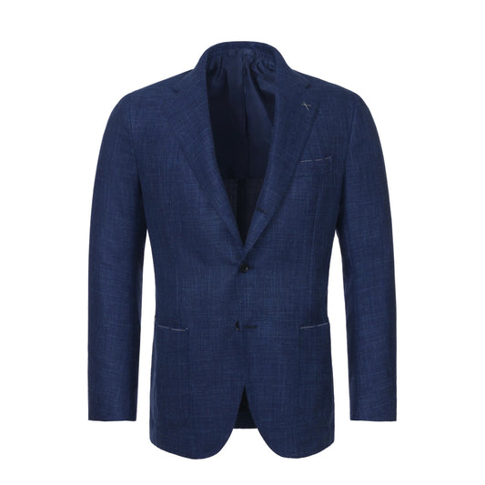 De Petrillo Single - Breasted Wool - Silk Blend Jacket in Royal Blue Melange - SARTALE