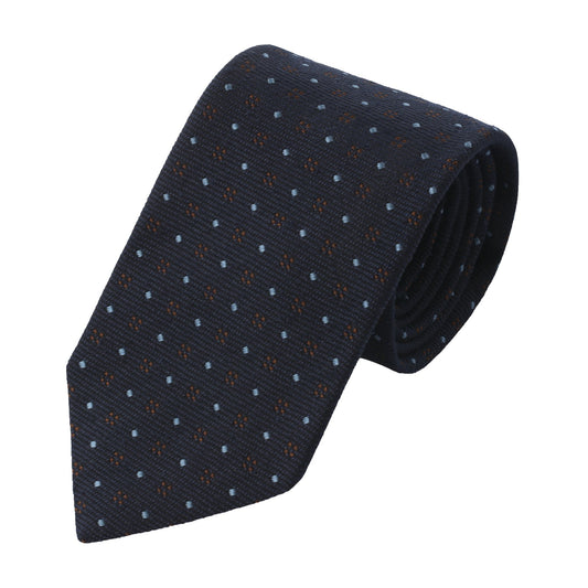Drake's Embroidered Jacquard Silk Tie in Navy Blue with Pattern - SARTALE