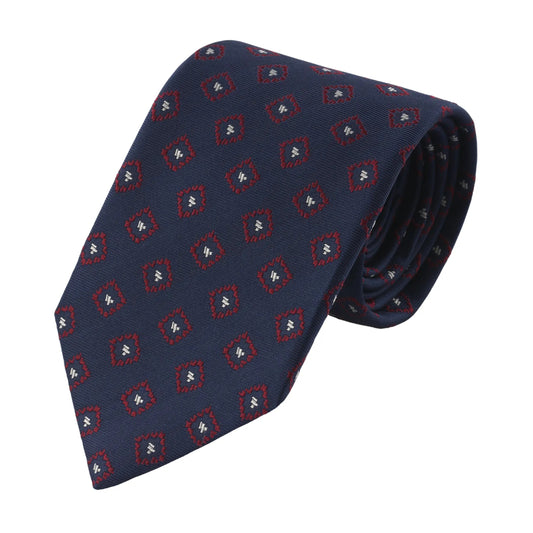 Drake's Embroidered Silk Tipped Tie in Navy Blue - SARTALE