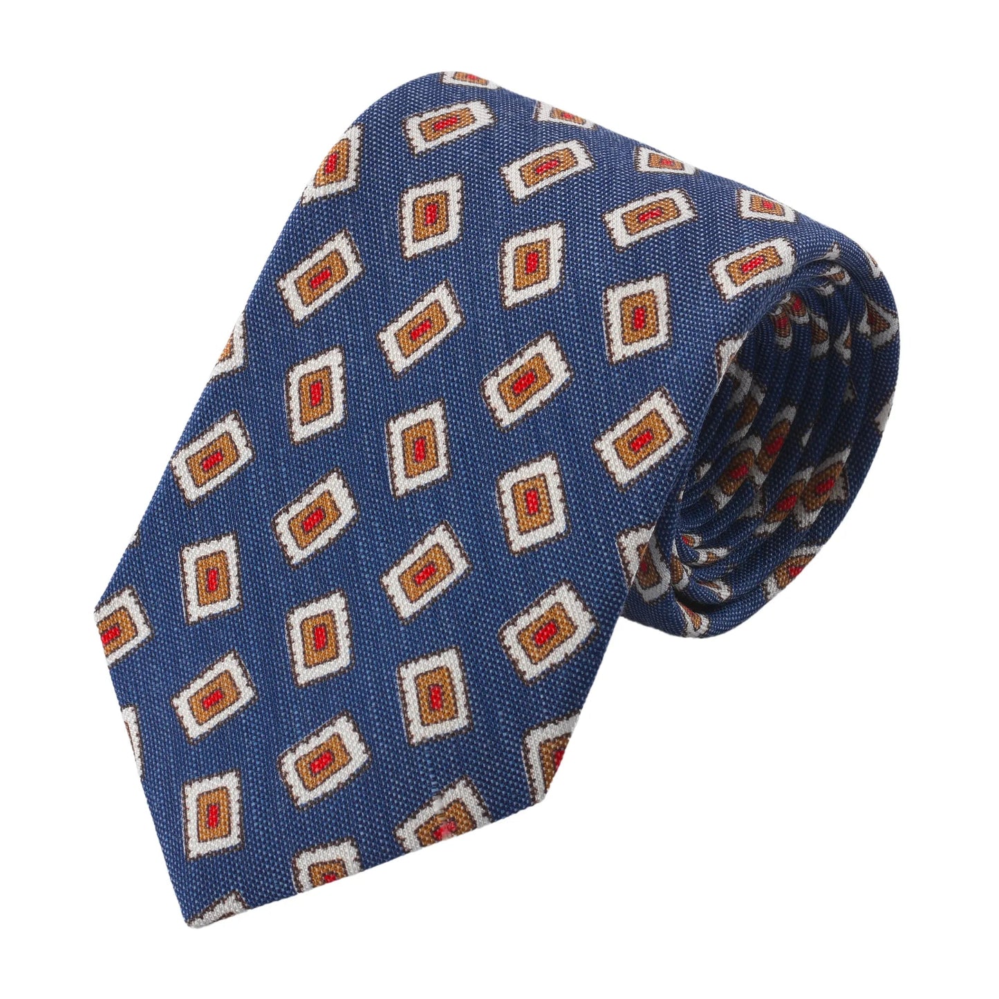 Drake's Self - Tipped Silk - Linen Tie in Blue with Pattern - SARTALE