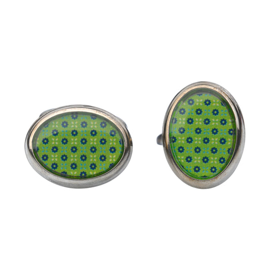 E. Marinella Silver Green Cufflinks with Blue Design - SARTALE