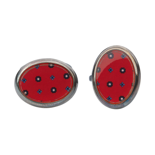 E. Marinella Silver Red Cufflinks with Marinella Design - SARTALE