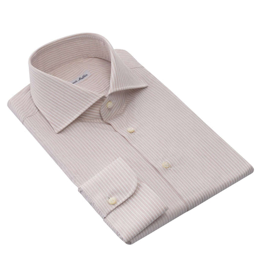 Emanuele Maffeis Bengal - Stripe Cotton Beige Shirt with Cutaway Collar - SARTALE