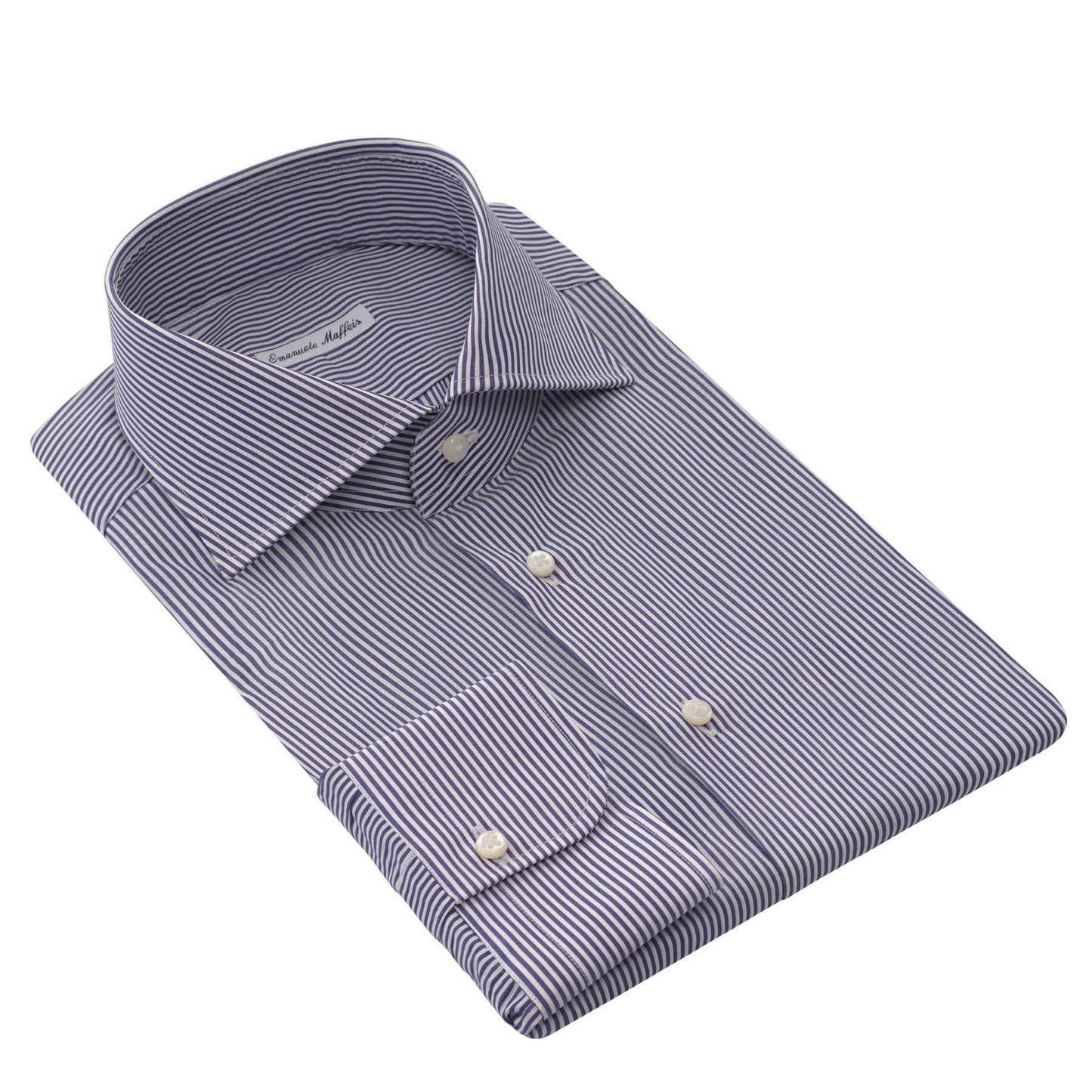 Emanuele Maffeis Bengal - Stripe Cotton Blue Shirt with Cutaway Collar - SARTALE