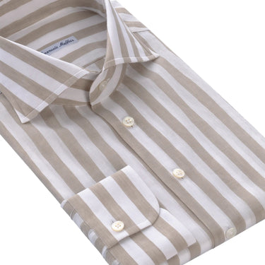 Emanuele Maffeis Striped Cotton - Linen Blend Shirt in White and Beige - SARTALE