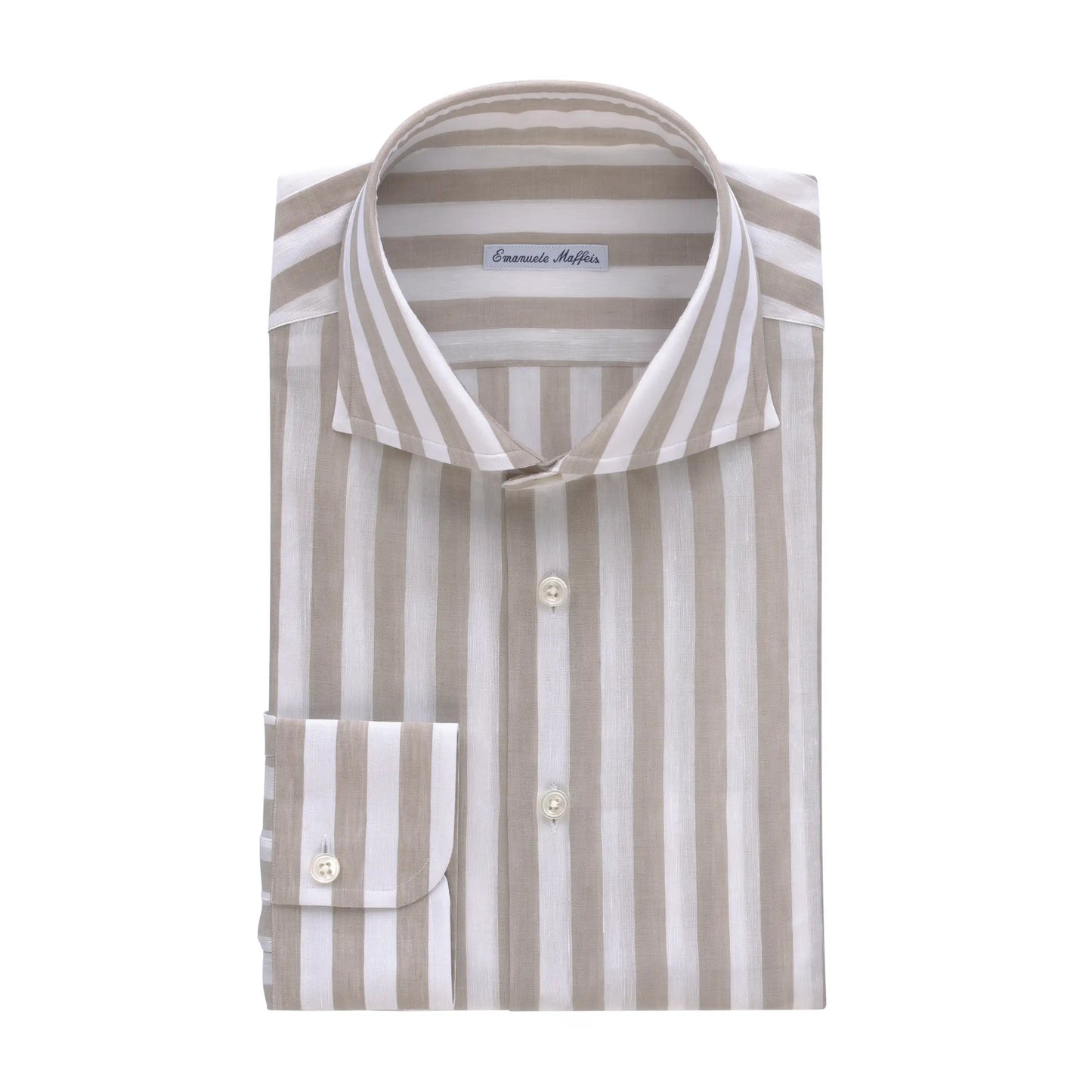Emanuele Maffeis Striped Cotton - Linen Blend Shirt in White and Beige - SARTALE