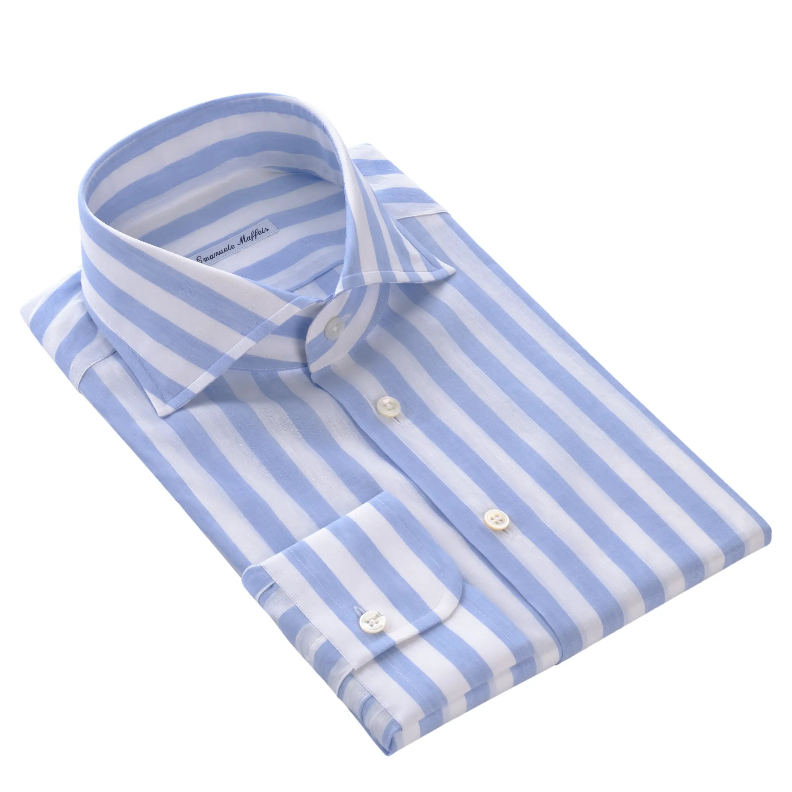 Striped Cotton-Linen Blend Shirt in White and Blue