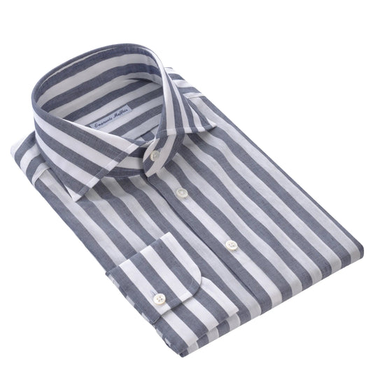 Emanuele Maffeis Striped Cotton - Linen Blend Shirt in White and Blue - SARTALE