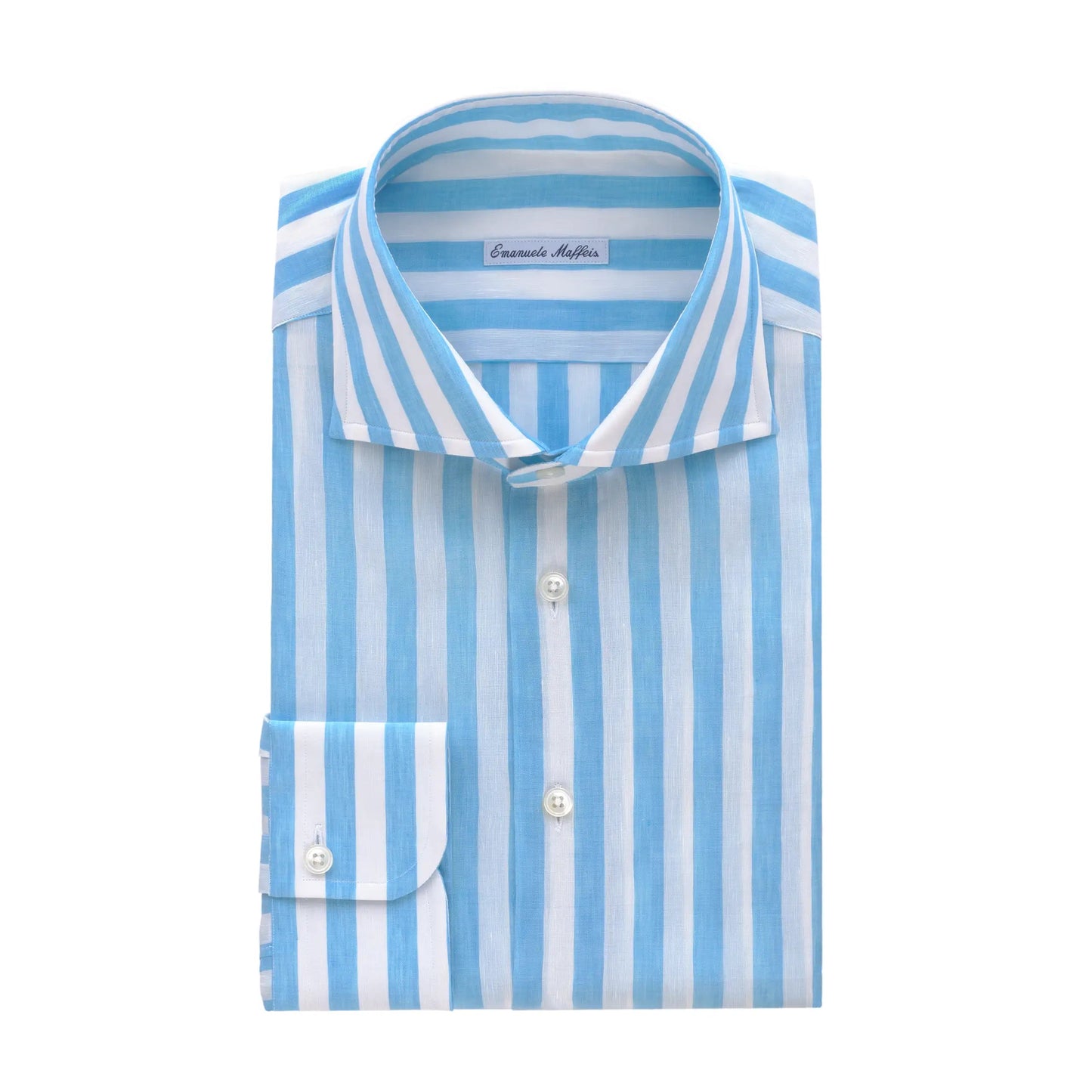 Emanuele Maffeis Striped Cotton - Linen Blend Shirt in White and Sky Blue - SARTALE