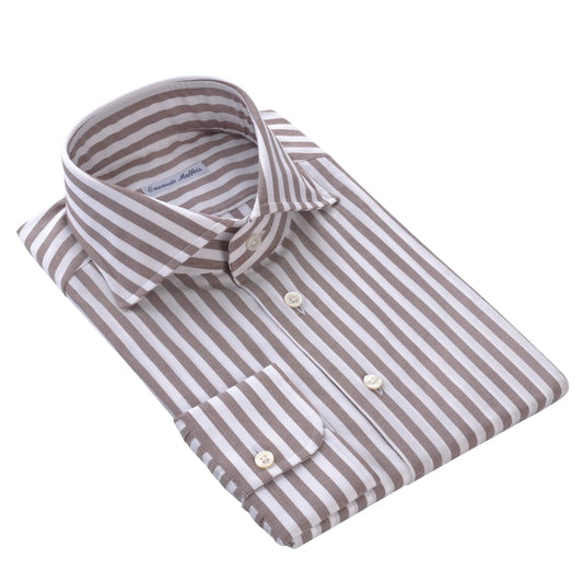 Emanuele Maffeis Striped Cotton Shirt in White and Brown - SARTALE