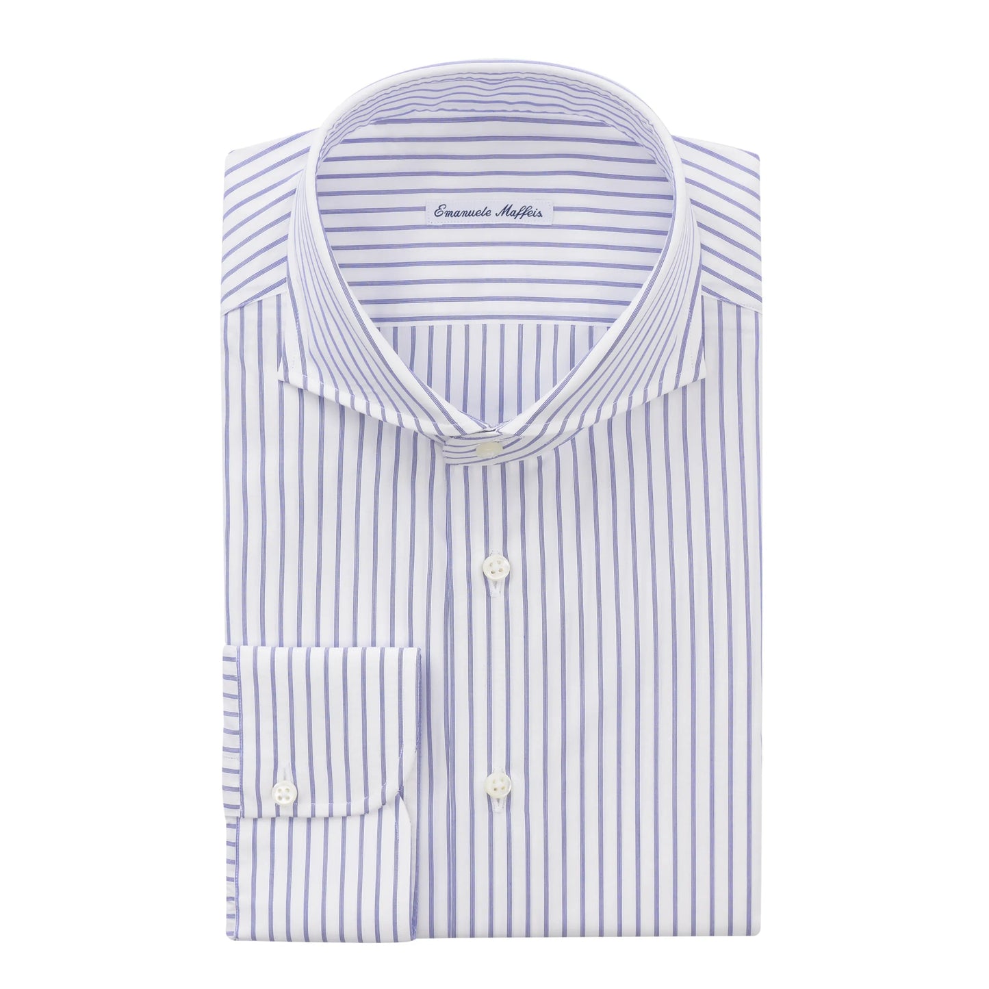 Emanuele Maffeis Striped Cotton White and Blue Shirt with Shark Collar - SARTALE