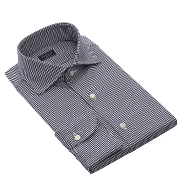 Finamore | All-Monogram Cotton Shirt in White and Blue | SARTALE Finamore | All-Monogram Cotton Shirt in White and Blue | SARTALE