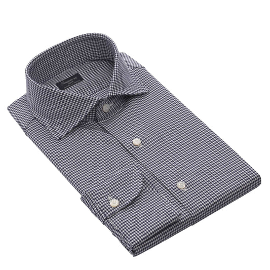 Finamore All - Monogram Cotton Shirt in White and Blue - SARTALE