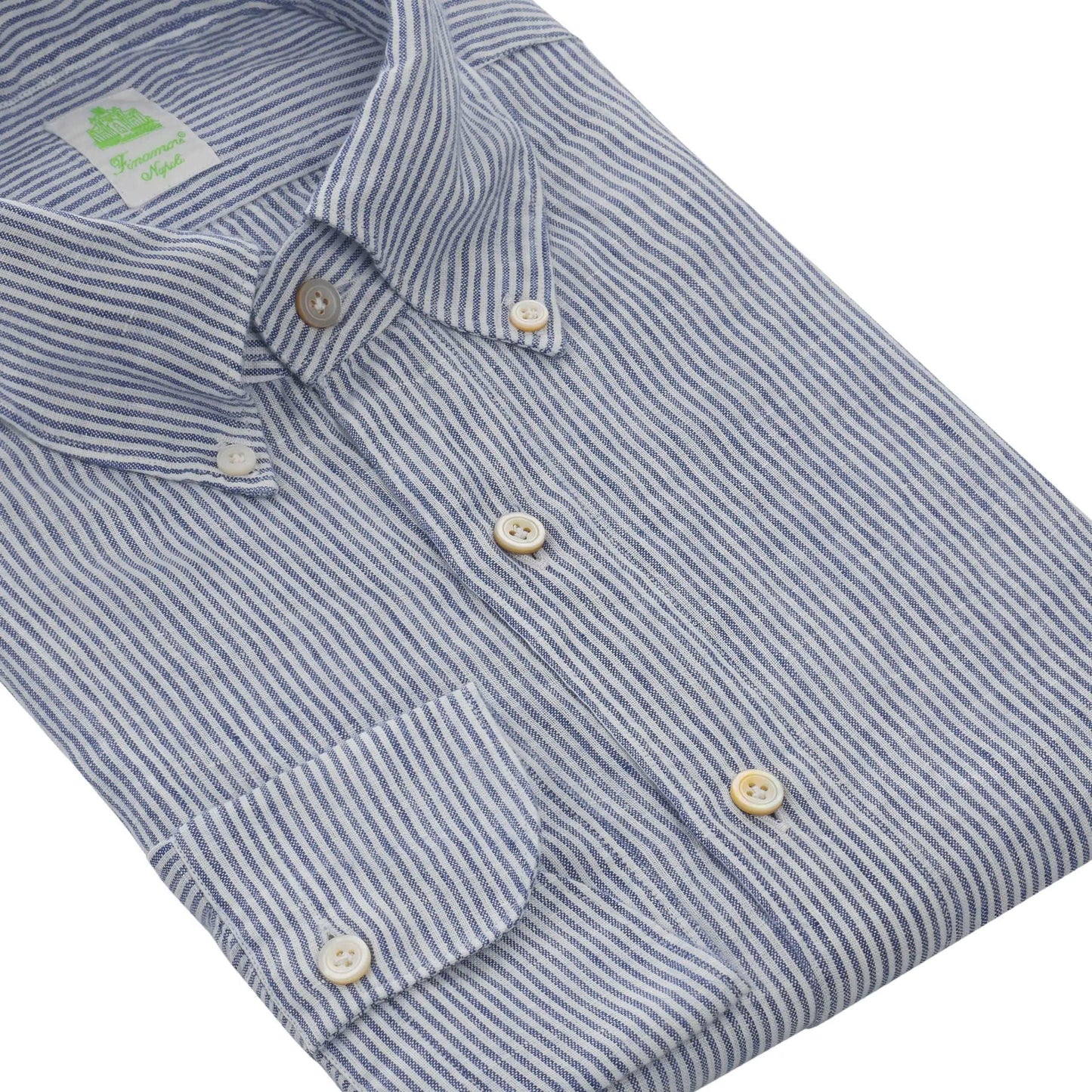 Finamore Button-Down Linen Shirt in White and Blue - SARTALE