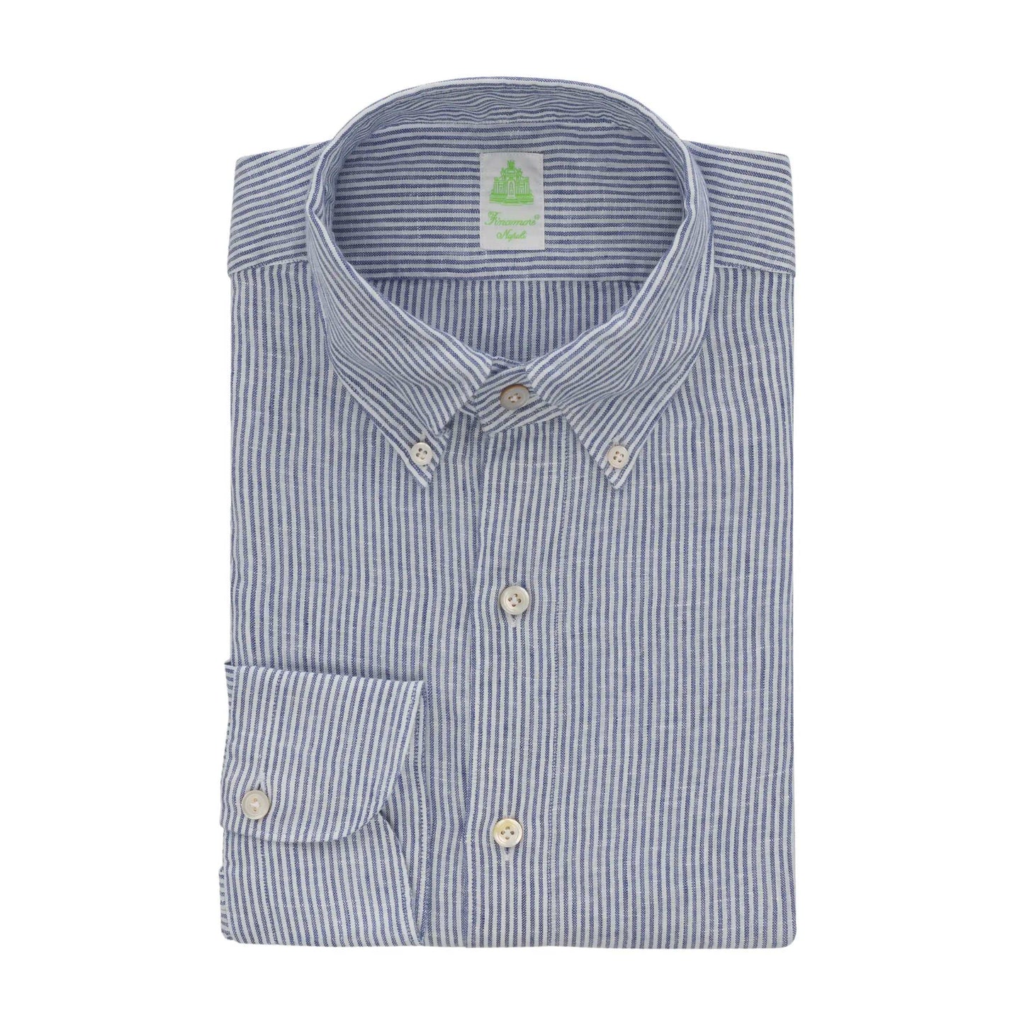 Finamore Button-Down Linen Shirt in White and Blue - SARTALE
