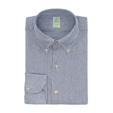 Finamore Button - Down Linen Shirt in White and Blue - SARTALE