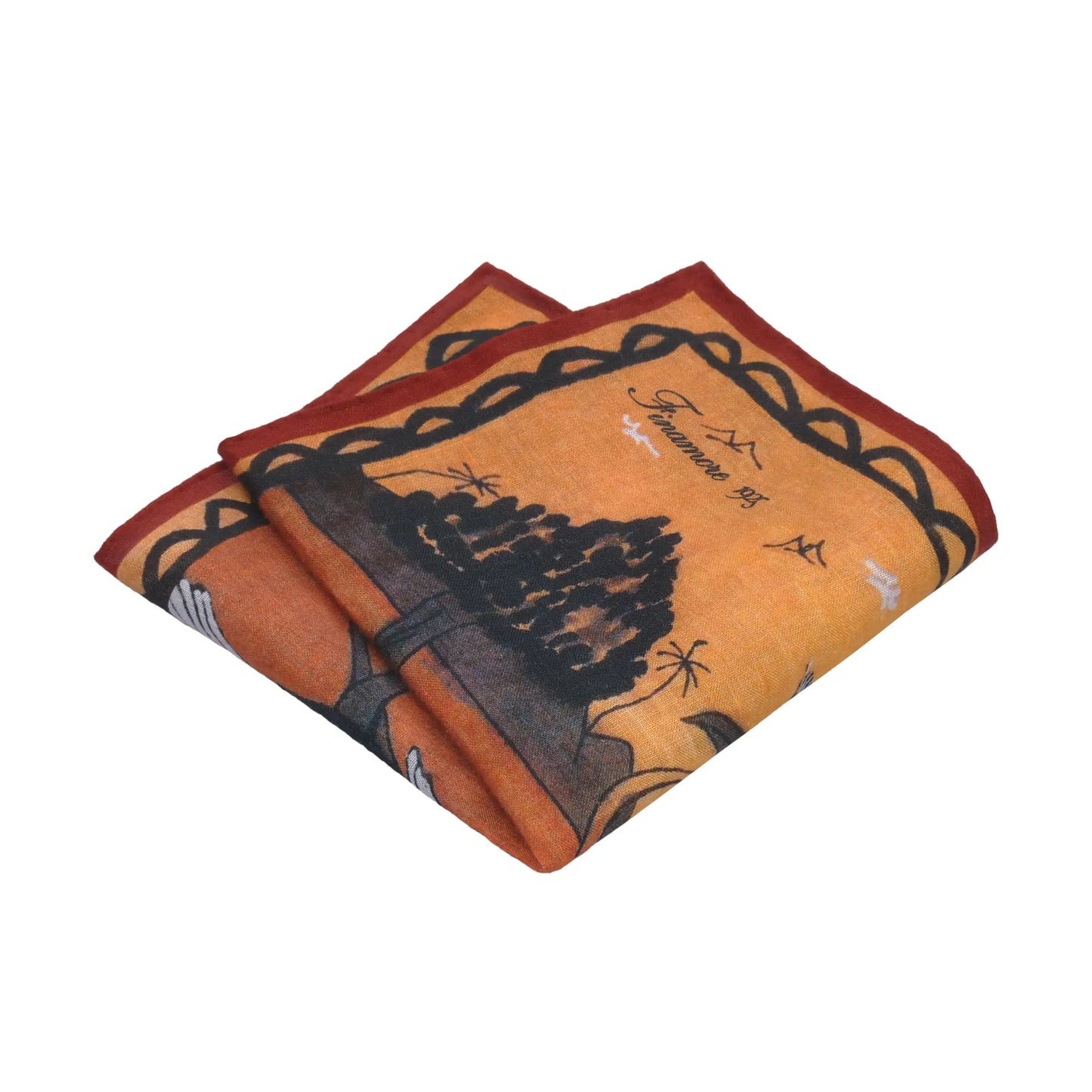 Finamore Printed Linen Pocket Square in Orange - SARTALE