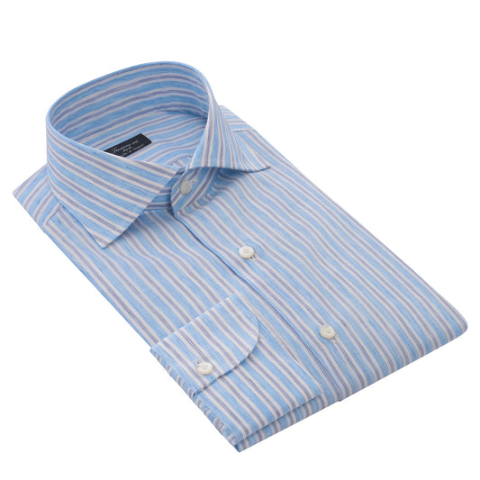 Finamore Striped Classic Napoli Shirt in Light Blue - SARTALE