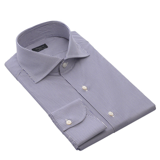 Finamore Striped Cotton Shirt in White and Blue - SARTALE