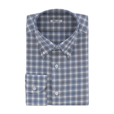 Fray Button Down Shirt in Blue and Grey - SARTALE