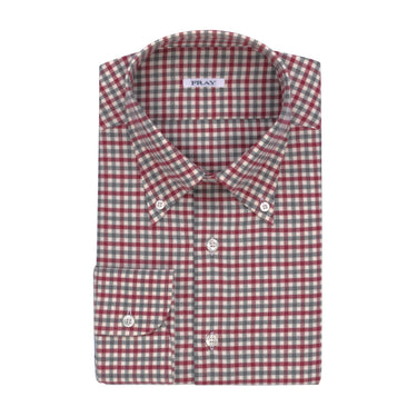 Fray Gingham - Check Cotton Shirt in Grey and Cherry Red - SARTALE