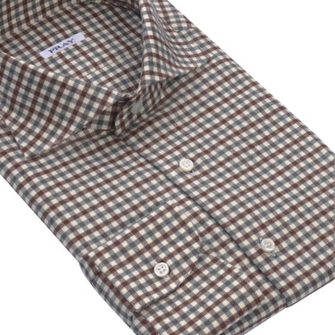 Fray Gingham - Check Cotton Shirt in Grey and Off White - SARTALE