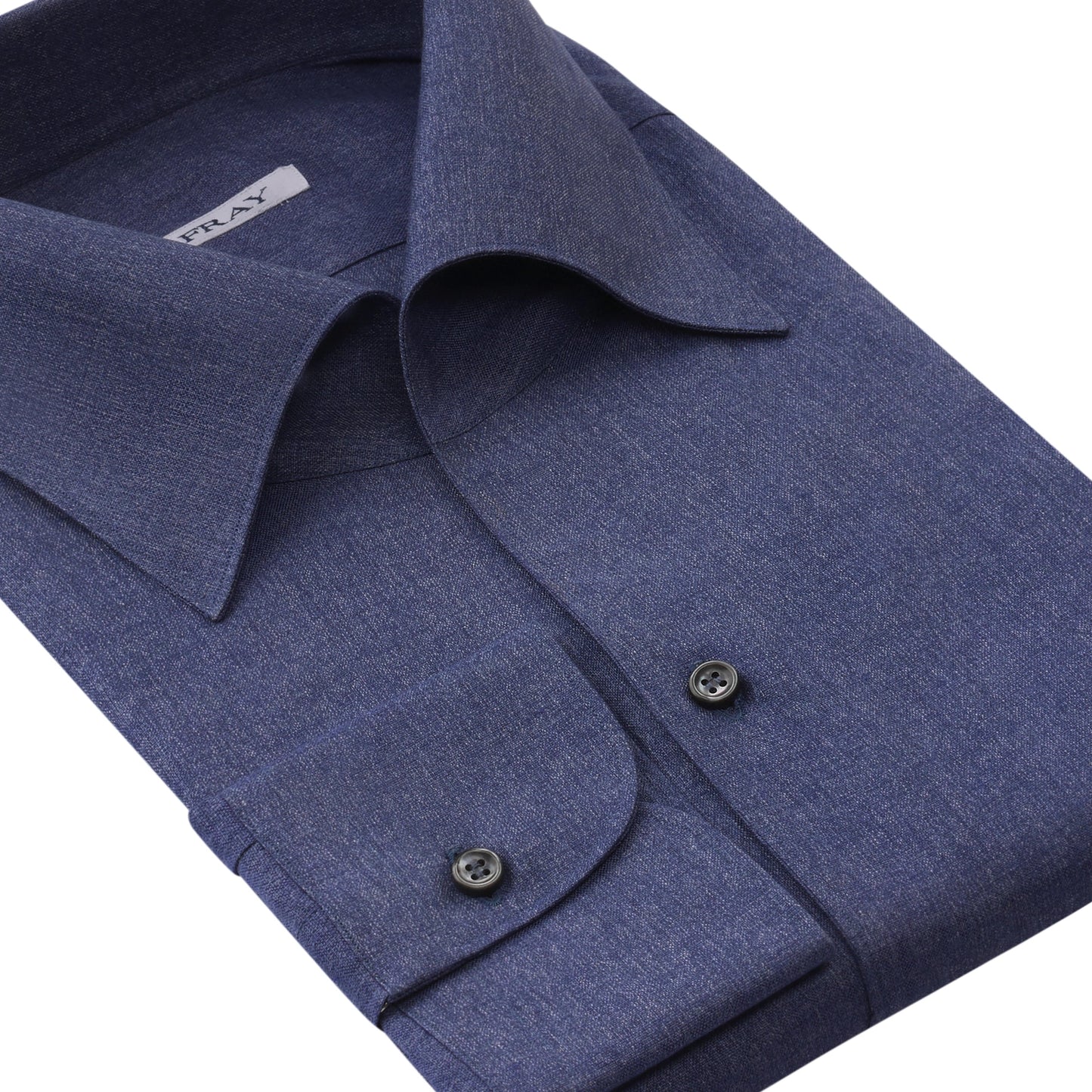 Fray Linen - Cotton Shirt in Blue Melange with Open Collar - SARTALE