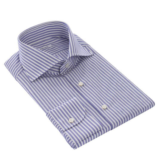 Fray Striped Blue and White Shirt with Spread Collar - SARTALE