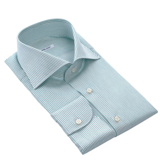 Fray Striped Cotton - Linen Shirt in Green and White - SARTALE