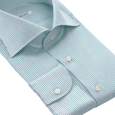 Fray Striped Cotton - Linen Shirt in Green and White - SARTALE